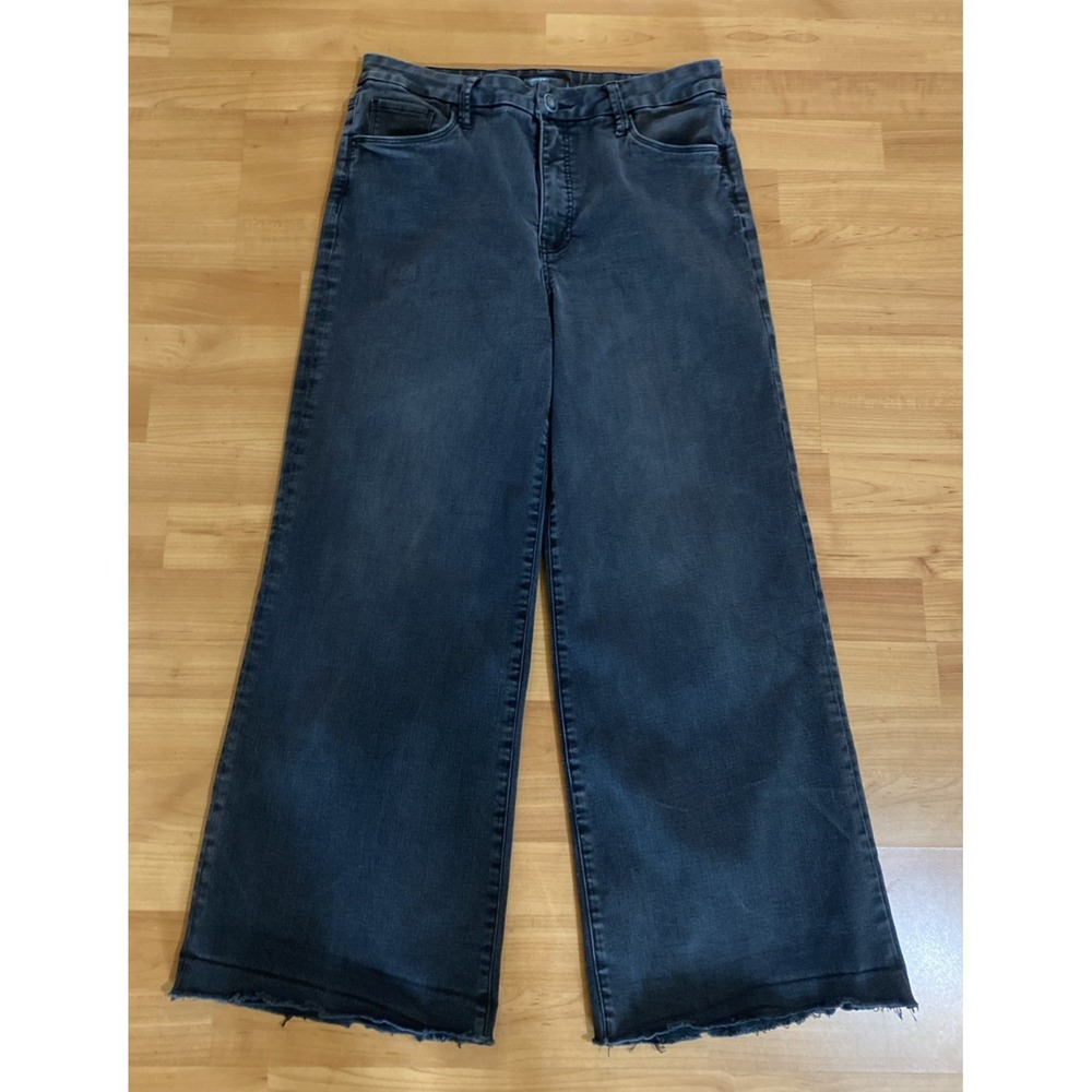 Kut from the Kloth Meg Fab Ab Wide Leg High Rise Black Jeans Raw Hem Size 10